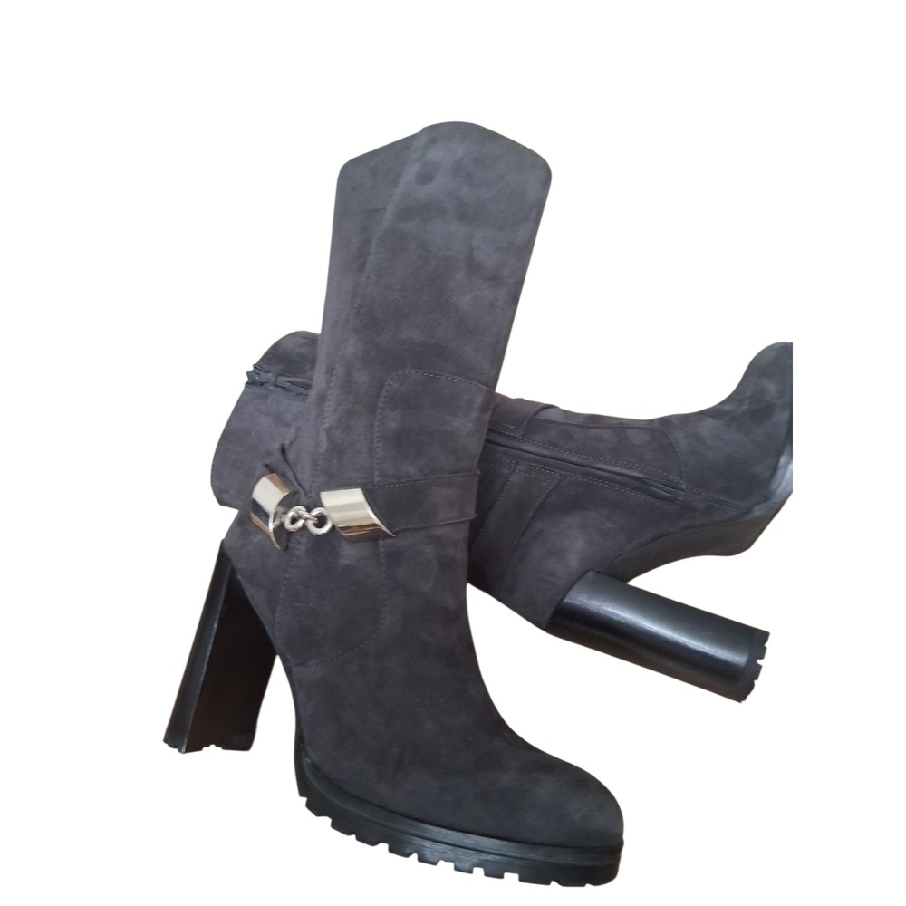 Stuart Weitzman Womens‎ sz 9 Skipper Slate Gray Suede Mid-Calf Career Prep Boots